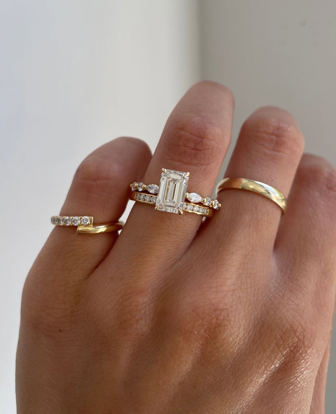 Ring stack inspiration for the gorgeous PARKER. An Emerald Solitaire with Accent Band paired (1)