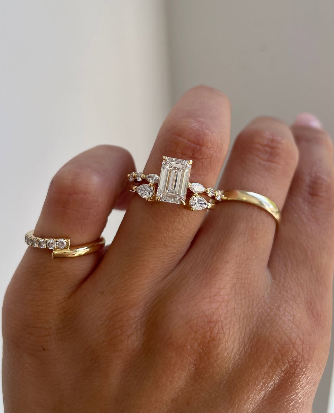 Ring stack inspiration for the gorgeous PARKER. An Emerald Solitaire with Accent Band paired (3)